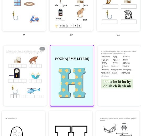 LITERA H - ZADANIA DLA ZERÓWKI I PIERWSZEJ KLASY -30 stron