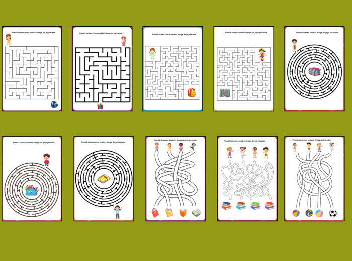 POWRÓT DO SZKOŁY - szkoła - labirynty - 10 wersji