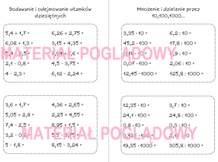 Szybkie karteczki - dodawanie, odejmowanie, mnożenie, dzielenie ułamków, działania na ułamkach (karta pracy, kartkówka kl 4, 5, 6, 7, 8)