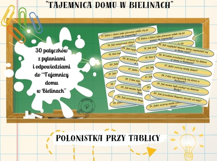 "Tajemnica domu w Bielinach" patyczki z pytaniami + odpowiedzi