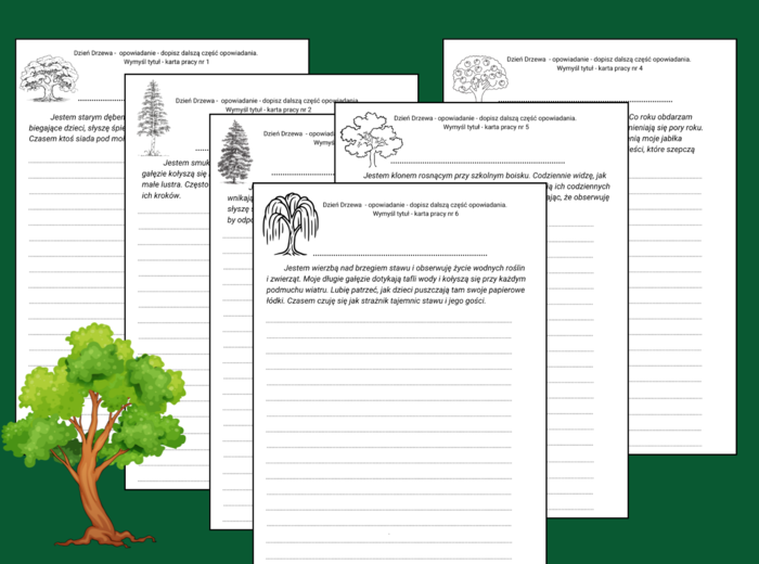 🌳🌲 Dzień Drzewa – Dzień Lasów – Dzień Spadającego Liścia 🍂 - Zestaw 6 wstępów do opowiadań – OPOWIADANIE ✍️ – ĆWICZENIA REDAKCYJNE – karta pracy – kl. 4-8