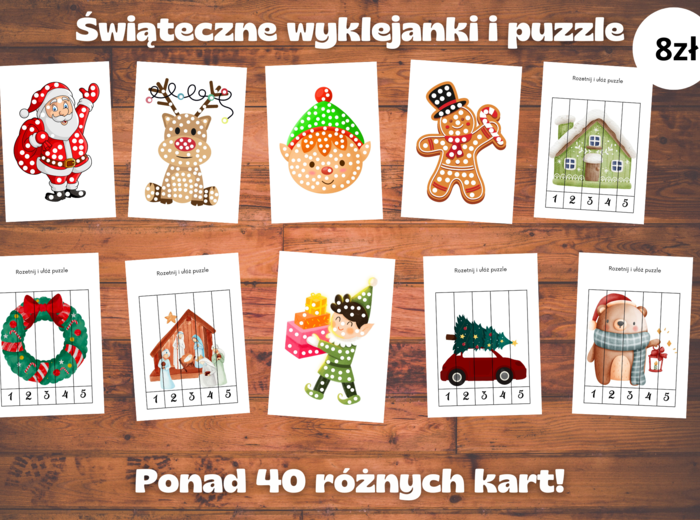 Bożonarodzeniowe wyklejanki i puzzle. Ponad 40 kart pracy!