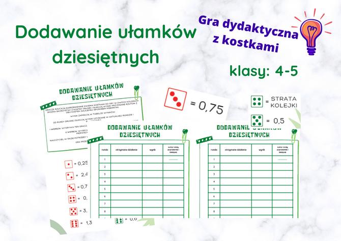 Dodawanie ułamków dziesiętnych – gra dydaktyczna.