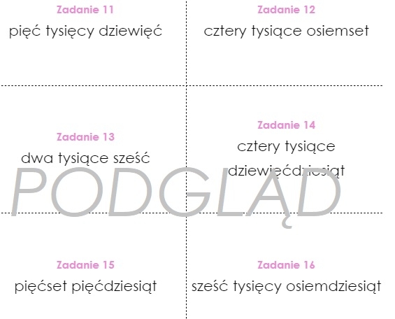 Liczby - zapis słowny (fiszki dwustronne)