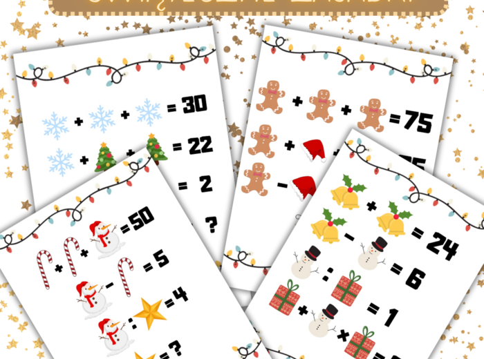 ŚWIĄTECZNE ZAGADKI - zakodowane liczby. [klasa 4, klasa 5, klasa 6, święta, Boże narodzenie, zima]