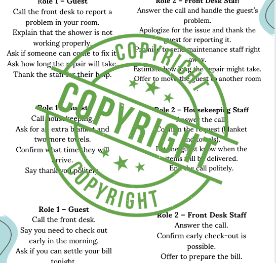 English at the Hotel – praktyczne zwroty i ćwiczenia ina poziomie A2-B1 -idealne na końcoworoczne zajęcia w szkole i do samodzielnej nauki