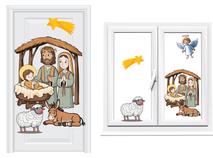 Ozdoba bożonarodzeniowa, stajenka na drzwi/okno/gazetka szkolna