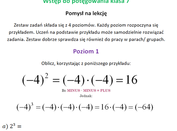 Wprowadzenie do potęg klasa 7 :-)