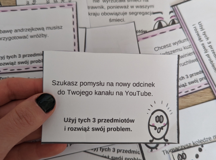 Użyj tych trzech przedmiotów i rozwiąż swój problem. Kreatywna gra.