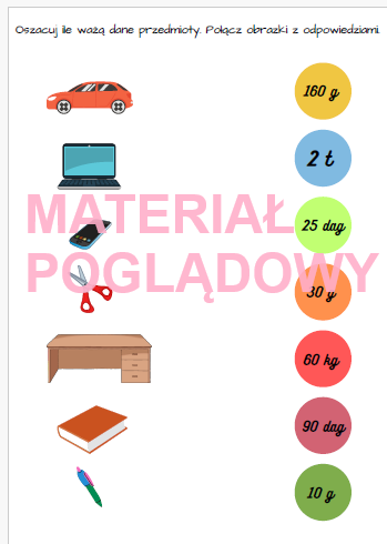 Jednostki masy - karta pracy klasy 4 - 8