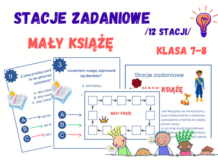 Stacje zadaniowe - Mały książę, Antoine de Saint-Exupéry, klasa 7-8