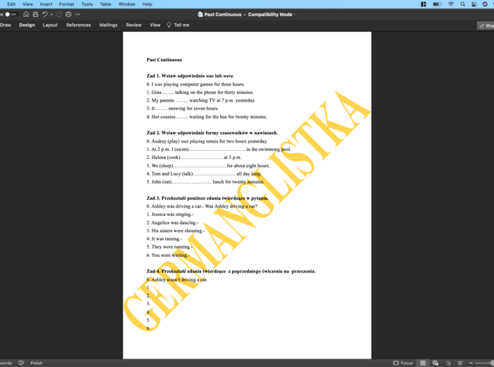 Past Continuous kontra Past Simple- ćwiczenia dla uczniów szkół podstawowych