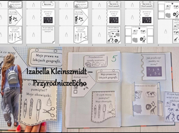 Przedmiotowe zasady oceniania (PZO) z geografii (klasa 5). Interaktywna notatka do wycinania, zginania i wypełniania przez ucznia.
