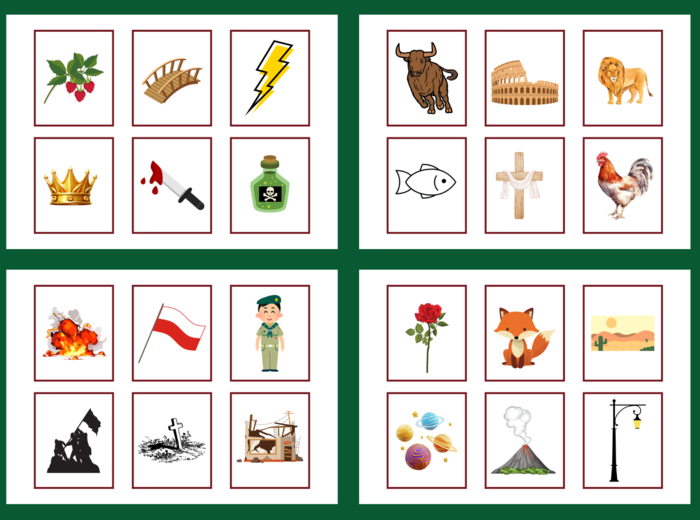 LEKTURY - kl. 4-8 - IKONKI - fiszki - powtórka - egzamin - 102 szt.