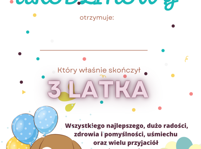 min 25 sztuk słodkich dyplomów urodzinowych - do samodzielnego uzupełnienia PDF