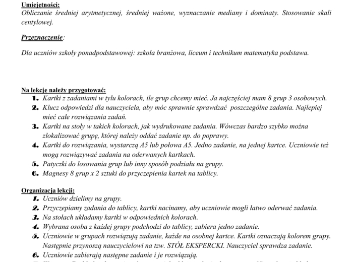 Sztafeta zadaniowa STATYSTYKA dla szkoły ponadpodstawowej