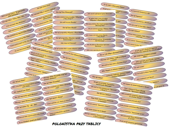 Patyczki lekturowe "Mikołajek" "Chłopcy z Placu Broni" "Akademia pana Kleksa" "Kajko i Kokosz" "Katarynka" "Felix, Net i Nika" "W pamiętniku Zofii Bobrówny" "Hobbit" "Opowieści z Narnii" "Tajemniczy ogród"