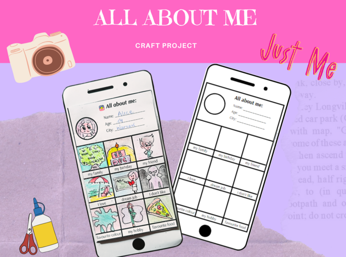 All about me - back to school craft, szablon wszystko o mnie, telefon język angielski