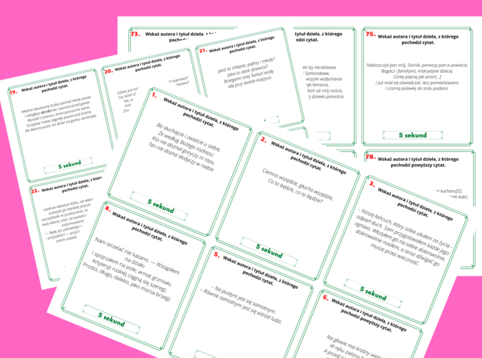 Cytaty – LEKTURY OBOWIĄZKOWE – egzamin – kl.7-8 – gra „5 sekund” - 78 cytatów