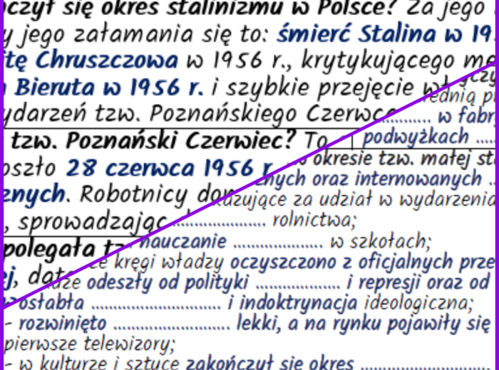 Polska po śmierci Stalina. Rządy Władysława Gomułki - notatki i karta pracy