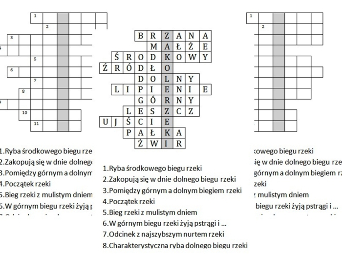 Logogryf dla klasy 4 na podsumowanie lekcji przyrody o rzece