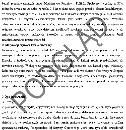 Innowacja pedagogiczna "Z motoryką w przedszkolu"- Zestaw ćwiczeń usprawniających sferę motoryki małej dzieci w wieku 3-6 lat