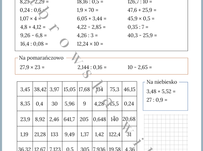 Działania na ułamkach dziesiętnych - kodowanka