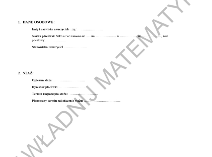 PLAN ROZWOJU NA STOPIEŃ NAUCZYCIELA MIANOWANEGO - STARE ZASADY
