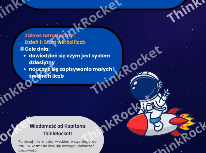 System dziesiętny w kosmicznej przygodzie (klasy 1–4) | Przetestuj styl ThinkRocket