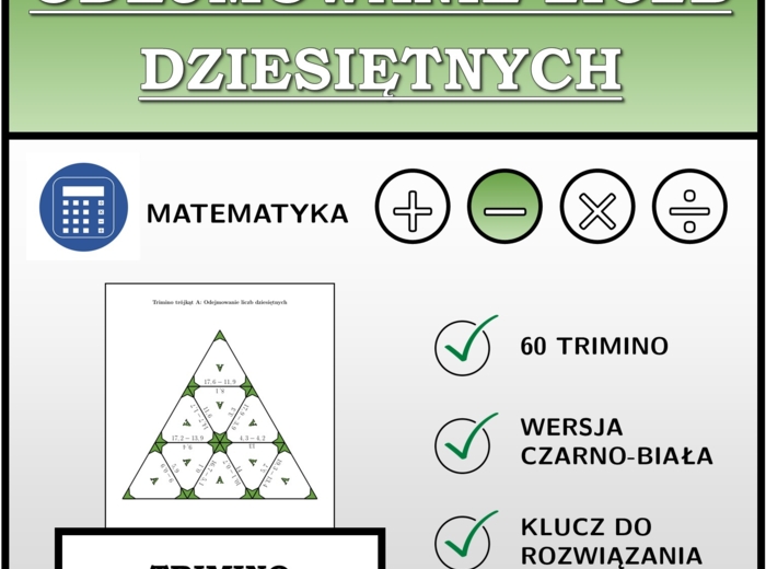 Trimino - Odejmowanie liczb dziesiętnych | matematyka