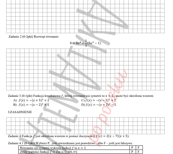 KARTA PRACY-FUNKCJA KWADRATOWA-POZIOM PODSTAWOWY