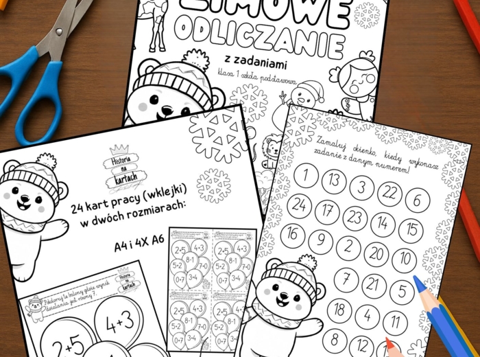 Zimowe odliczanie z zadaniami - klasa 1 szkoła podstawowa