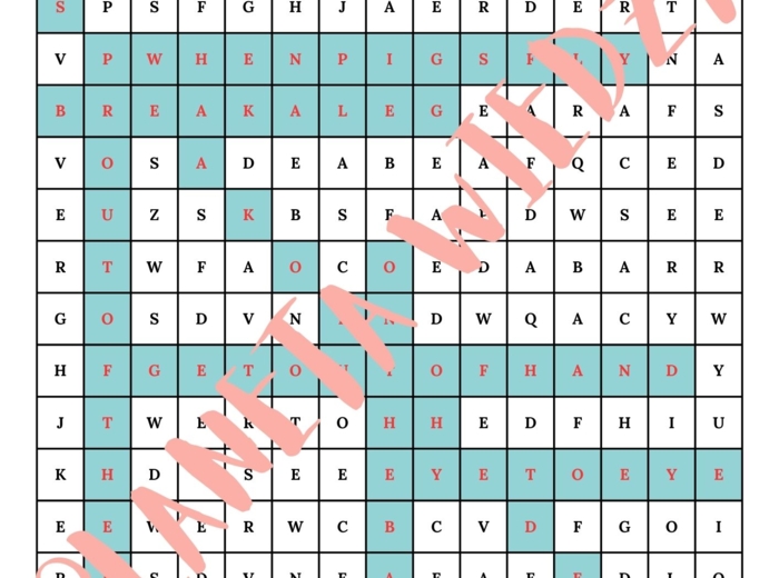 Wykreślanka Popularne Angielskie Idiomy Poziom A2/B1 – PDF do druku + Klucz Odpowiedzi