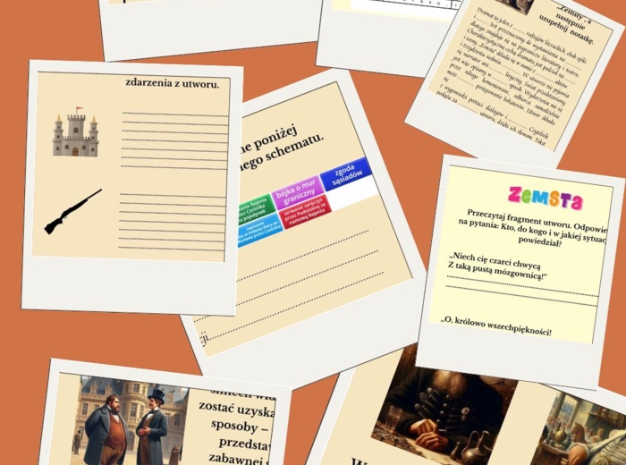 Wspólna droga do sukcesu- praca w grupie na stacjach zadaniowych poświęconych ,,Zemście"