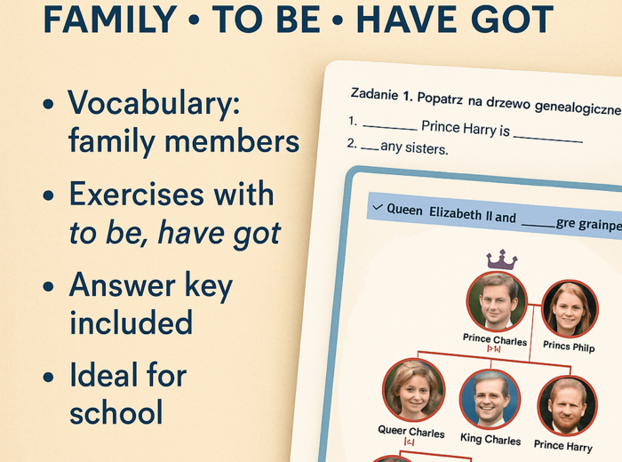 The British Royal Family – Family, TO BE & HAVE GOT | Karta pracy PDF z kluczem