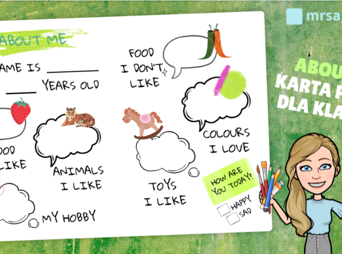 ABOUT ME - karta pracy dla klas 1-3