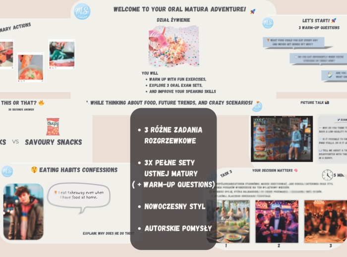 3xMATURA USTNA UNFILTERED-& 3 różne zadania na rozgrzewkę!- DZIAŁ ŻYWIENIE-