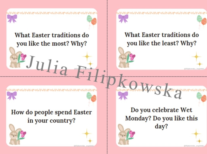 Wielkanoc/ Karty do mówienia/ Mówienie/ Speaking/ Konwersacje/ Easter/ Klasy 4-6/ Klasy 6-8/ Liceum/ SP/ Warm-up/ Rozgrzewka