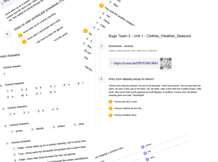 Bugs Team 2 – Unit 1 – karta pracy – clothes, weather, seasons