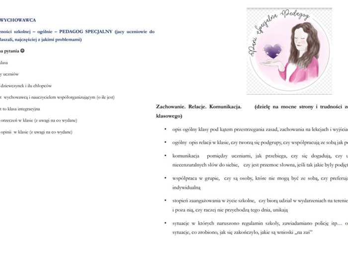 Sprawozdanie. pedagog specjalny. Wychowawca.