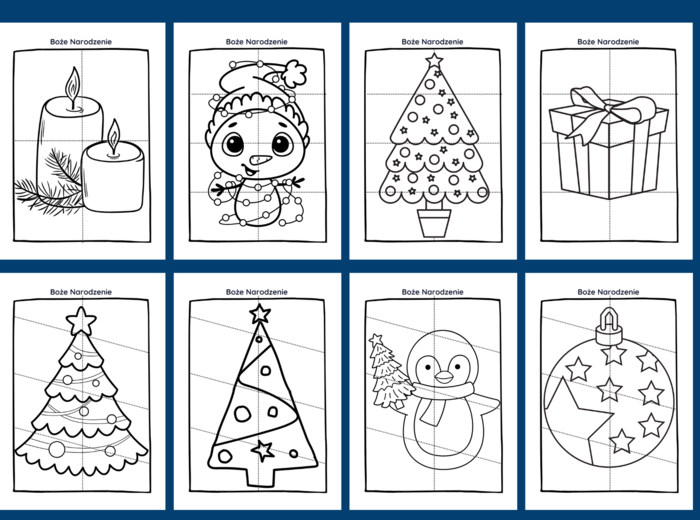 BOŻE NARODZENIE – UKŁADANKA – układanki – puzzle – kolorowanka – kolorowanki - 12 szt. – biblioteka – świetlica – przedszkole