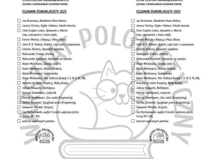 LISTA LEKTUR - EGZAMIN ÓSMOKLASISTY 2025