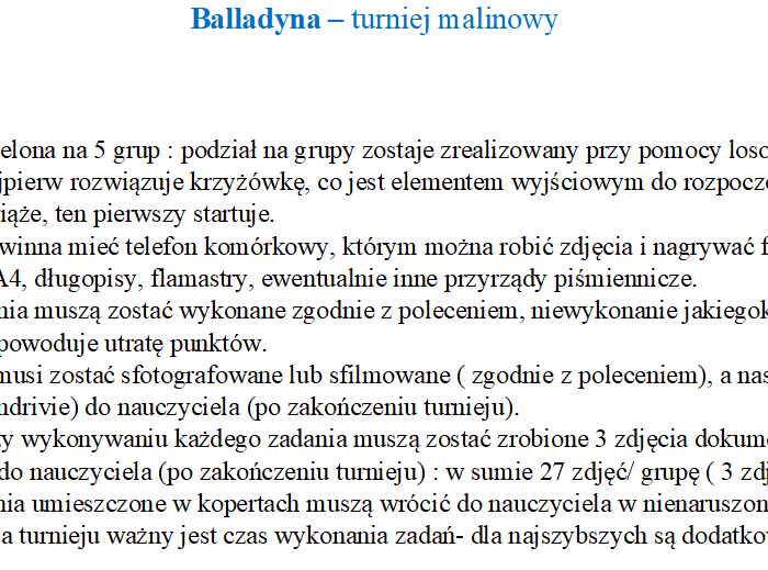Balladyna - turniej malinowy