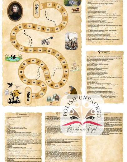 Gra planszowa "Życie i twórczość Adama Mickiewicza", grywalizacja, "Reduta Ordona", "Śmierć Pułkownika", "Dziady cz. II", "Świtezianka", "Pan Tadeusz", egzamin ósmoklasisty, lektury obowiązkowe