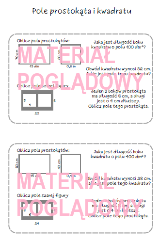 Szybkie karteczki - pola figur klasa 4, 5, 6, 7, 8