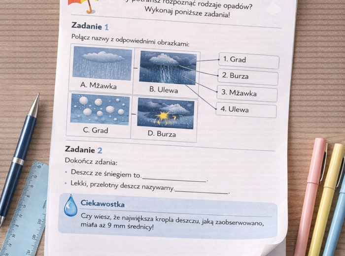 Karta pracy Rozpoznaj rodzaje deszczu