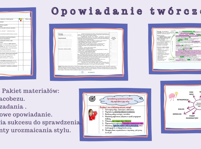 Opowiadanie twórcze kl. VI-VIII- scenariusz , karty pracy