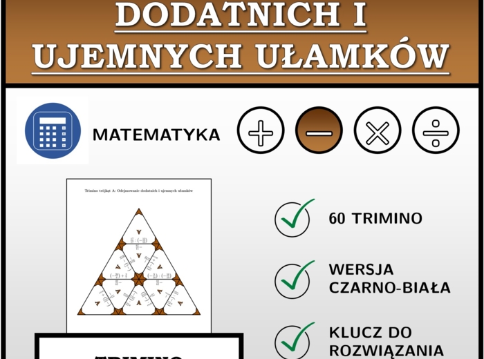 Trimino - Odejmowanie dodatnich i ujemnych ułamków | matematyka