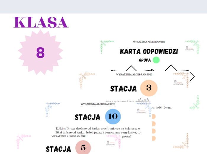 Stacje zadaniowe – wyrażenia algebraiczne