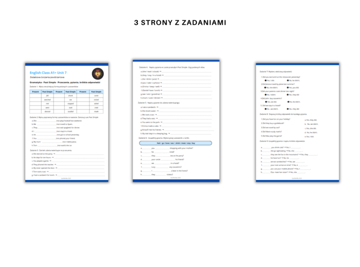 Gramatyka klasa 5, język angielski. Czas przeszły Past Simple - przeczenia, pytania, krótkie odpowiedzi, English Class A1+ Unit 7 ćwiczenia powtórzenie